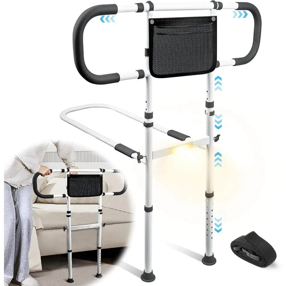 

Защитные бортики для кровати для пожилых людей или взрослых, расширенные поручни для кровати с датчиком освещения и карманом для хранения, устойчивые