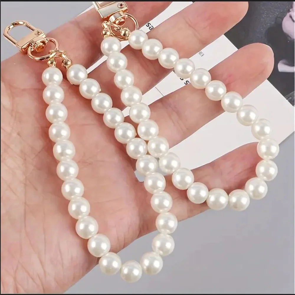 2pcs Sweet DIY Imitation Pearl Anti-lost Cell Phone Pendant Handmade Beaded Keychain Hanging Chain Charm Jewelry Accessories ﻿