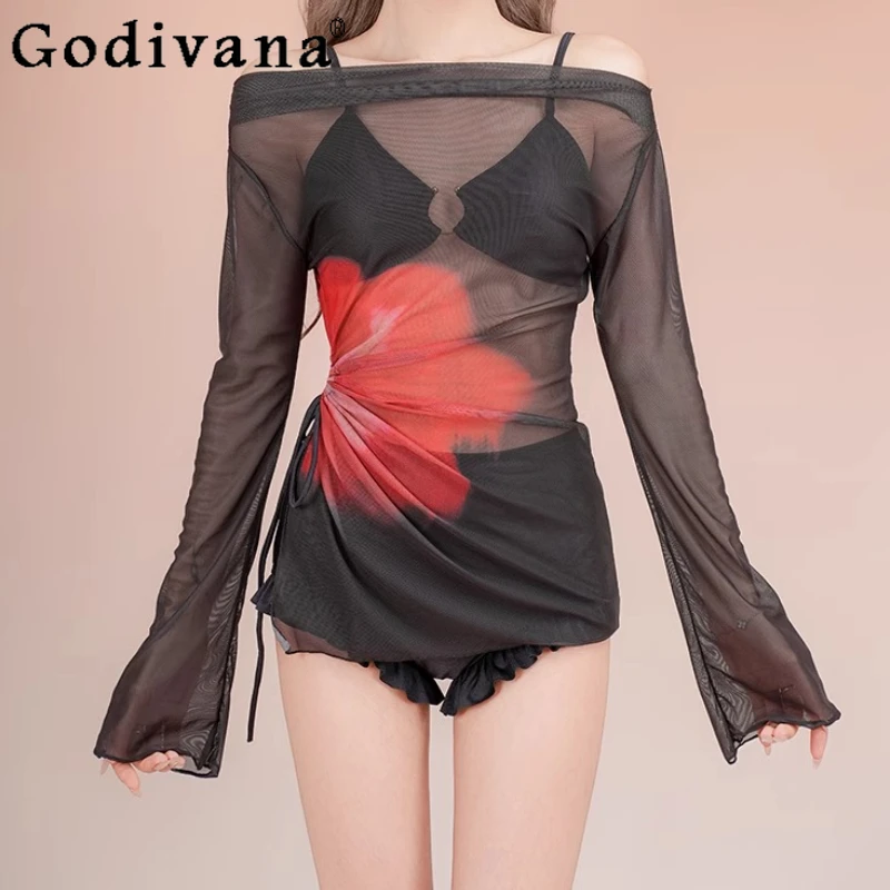 Elegant sexy long sleeve chic bikini three-piece swimsuit 2025 new recommended pool party beach vacation swimwear women's summer