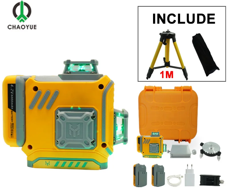 High Precision 12 Line 3D Laser Level, 360° Green Beam, Self-Leveling, Hand Gesture Control, Construction Tool