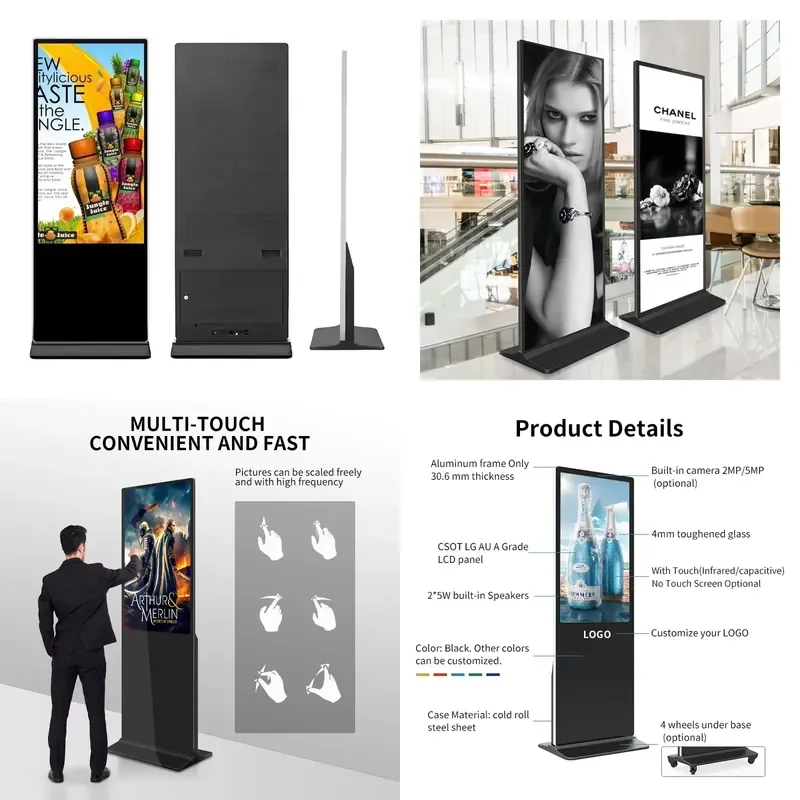 2K 4K Indoor Advertising Player HD LCD LED Digital Signage Floor Standing Vertical TV Touch Screen for Elevators