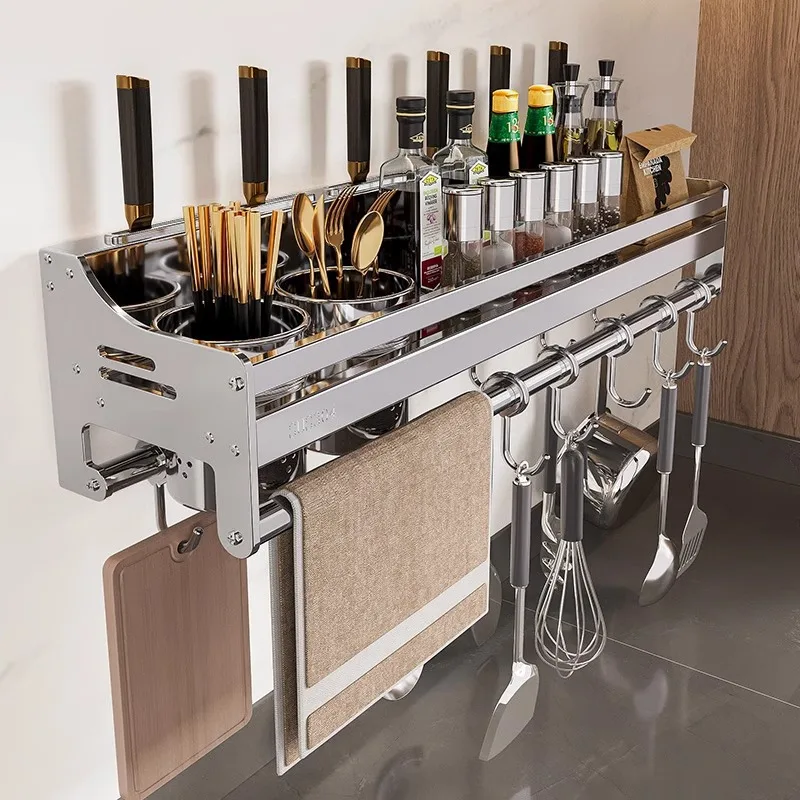 Stainless Steel Wall Mounted Kitchen Knife Rack Modular Slots Hooks Utensil Holders To Cm Length Options Dual Installation