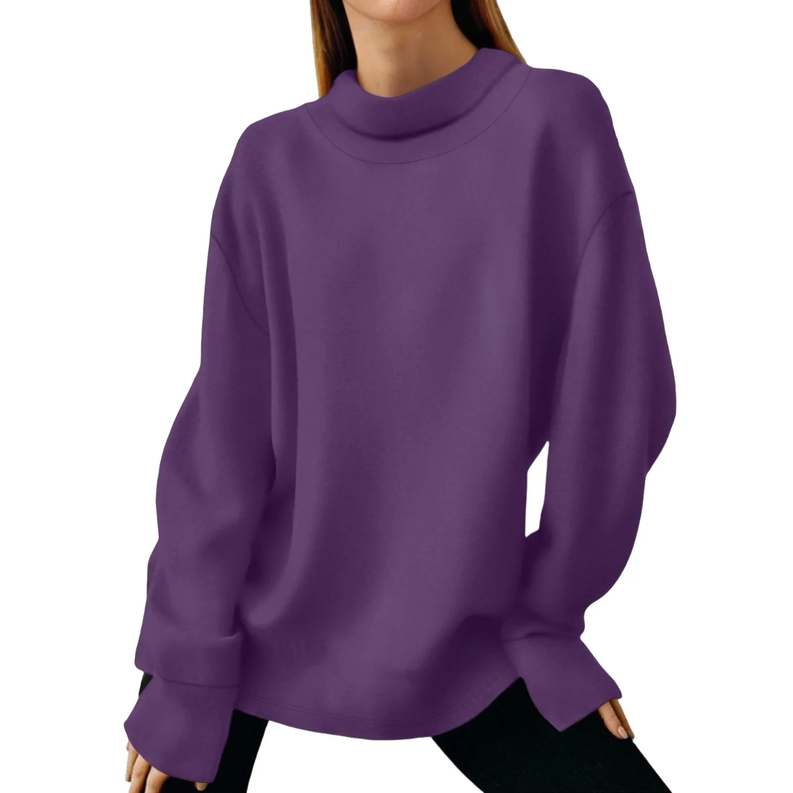 Damska moda, gładka bluza z długim rękawem i okrągłym dekoltem, codzienna bluza, zimowe ubrania, damskie topy, hit sezonu.