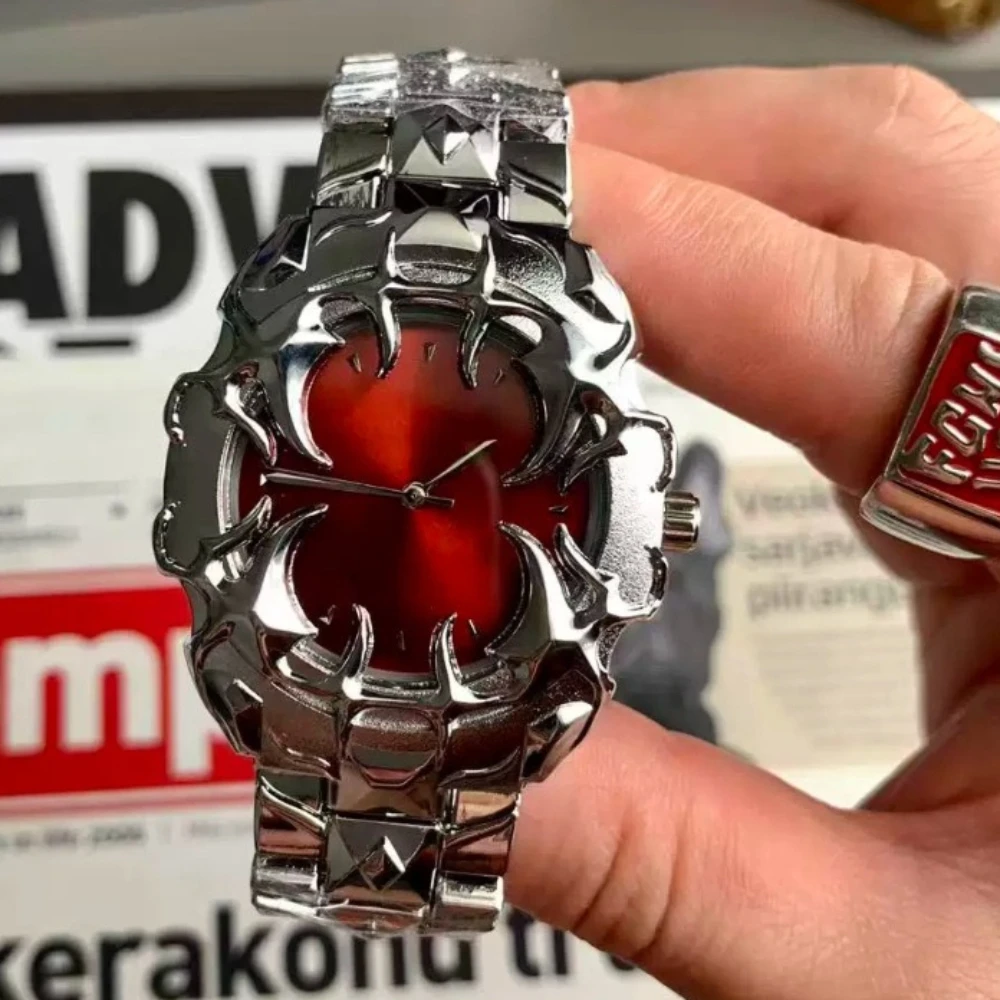 Removable Case Punk Y2K Quartz Watch Men Alabaster Industries Carving Demon Claw Men Watch Unique Creative Men Medieval Clock