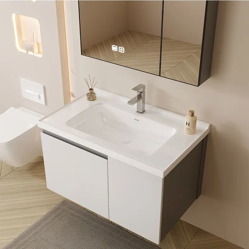 Stainless steel bathroom cabinet ceramic integrated marine basin hand washbasin toilet deepened washstand smart mirror cabinet