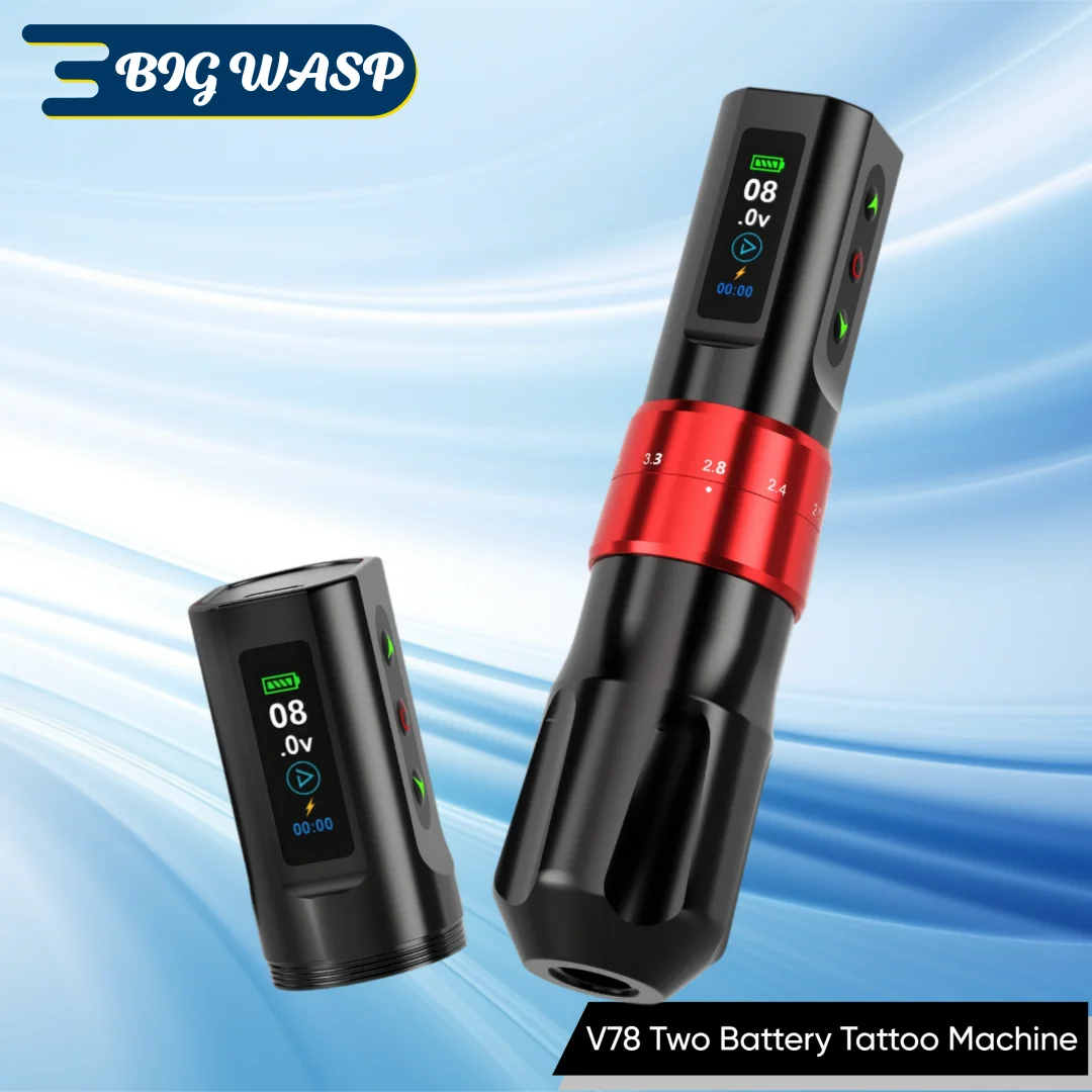 

BIGWASP Wireless Tattoo Machine Adjustable Stroke 2.0-4.2mm 2000mAh Two Battery Tattoo Pen For Dotwork Tattoo Makeup Microplasty