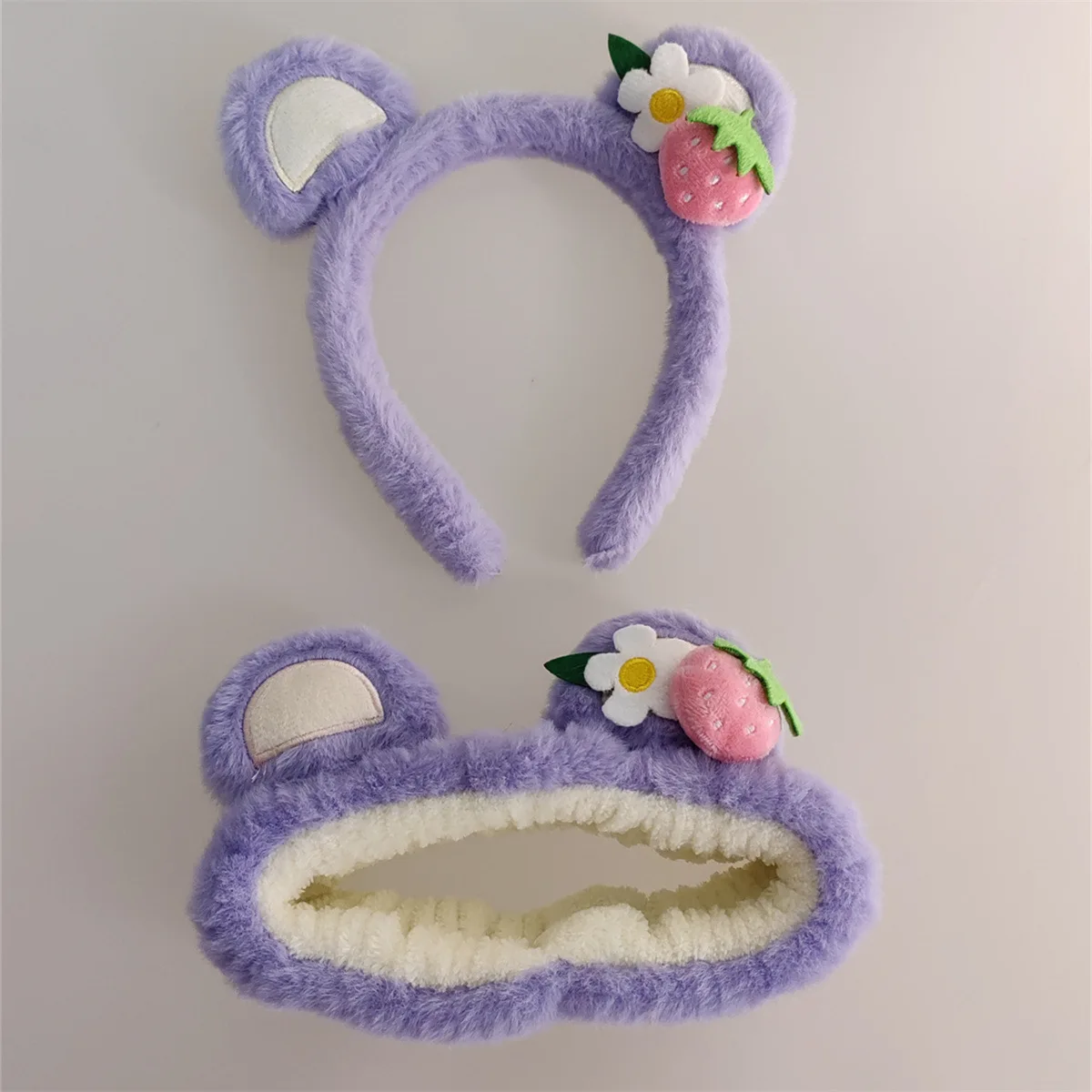 Fleece Cute Purple Strawberry Bear Ear Hairbands Girls Lovely Animal Headbands Cosplay Ornament Korean Fashion Hair Accessories