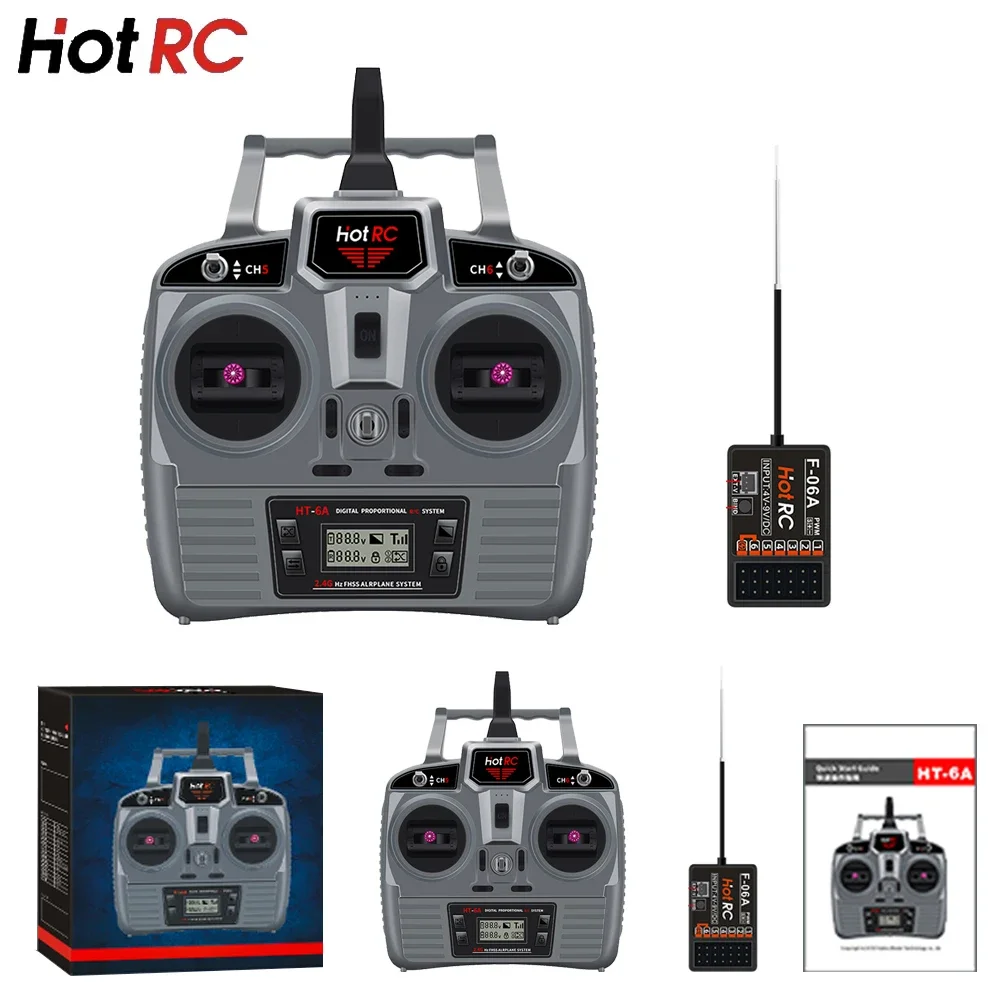 Hotrc quente rc HT-6A ht6a 4.5-9v 2.4ghz 6ch pwm fhss transmissor de controle remoto F-06A f06a receptor para aeronave rc carro navio tanque