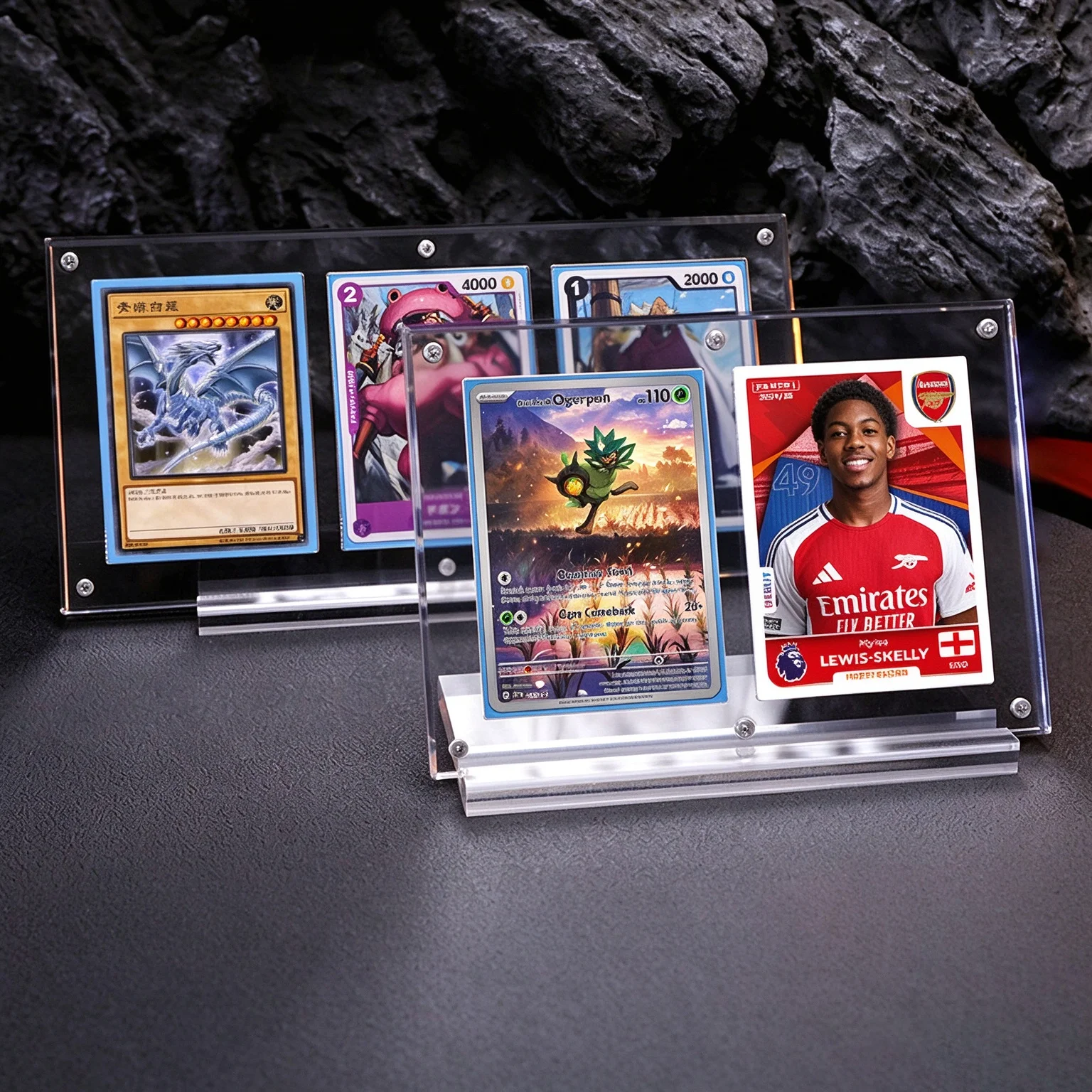 Acrylic 2 3 Slot Card Brick Double Card Display Transparent, For Sports Star PTCG Anime Trading Card Thick Adjustable Stand