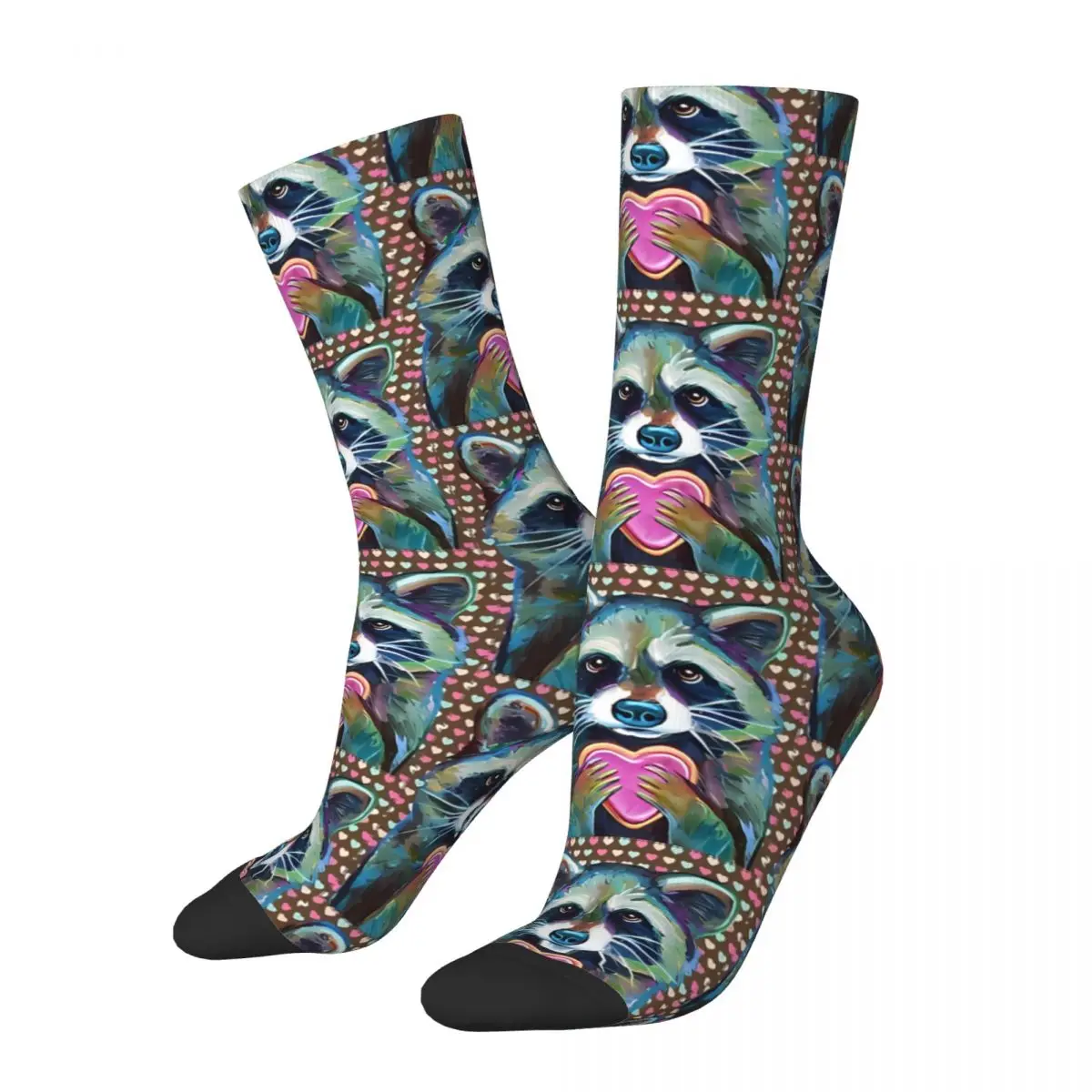 Funny Happy Sock for Men VALENTINE'S DAY CUTE RACCOON Harajuku Raccoon Animal Breathable Pattern Printed Crew Sock Casual Gift