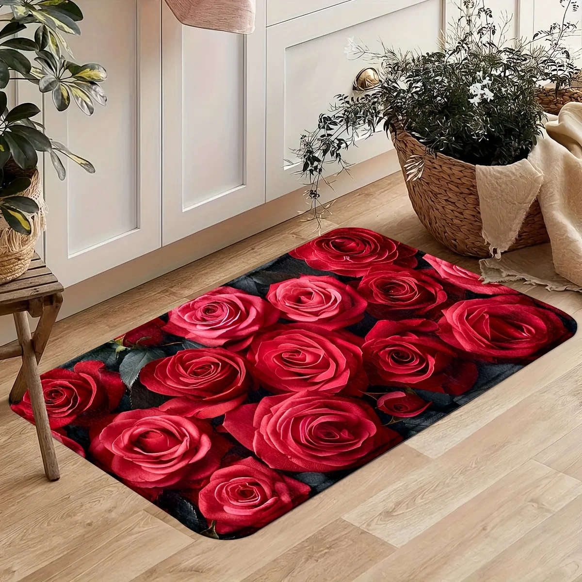 Bright Red Rose Bathroom Anti-silp Doormats Suitable for Livingroom Entrance Decorations and Accessories Pad Kitchen Bedroom Rug