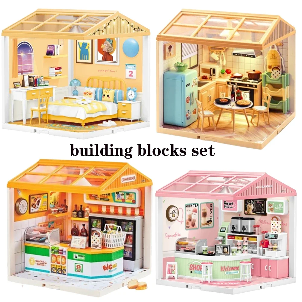 X-man DIY Hut Bedroom Milk Tea Shop Building Block  Architectural Model Combination House Adult Children‘s Toy Collection