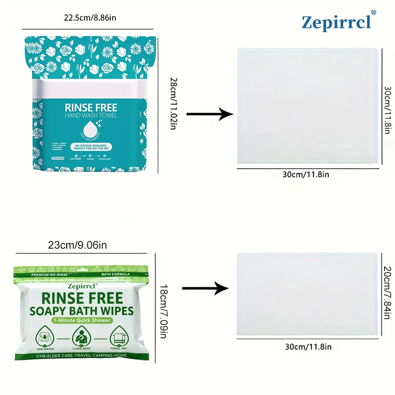 65 Sheets, Disposable No-Rinse Bathing Towel for Sensitive Skin - All-In-1 Single Use Shower Towel, Simply Wet, Lather