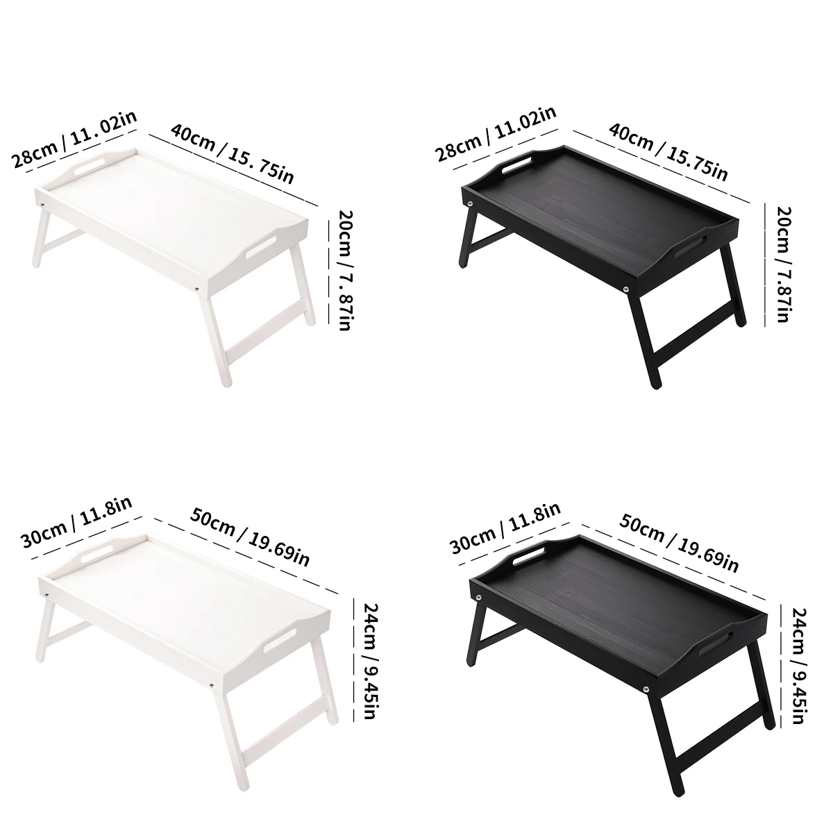 Bamboo Breakfast Bed Tray with Folding Legs - Perfect for Sofa, TV, Laptop or Snack Use - Serving Breakfast in Bed (Black/White)