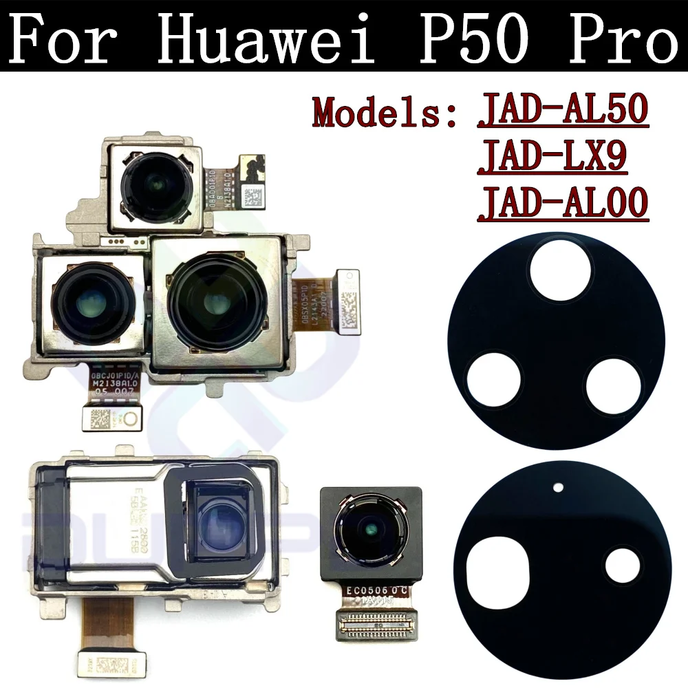 Original Front Main Back Camera Flex Cable For Huawei P50 Pro P50pro Rear Camera Lens Cover+ Camera Frame Holder Phone Parts