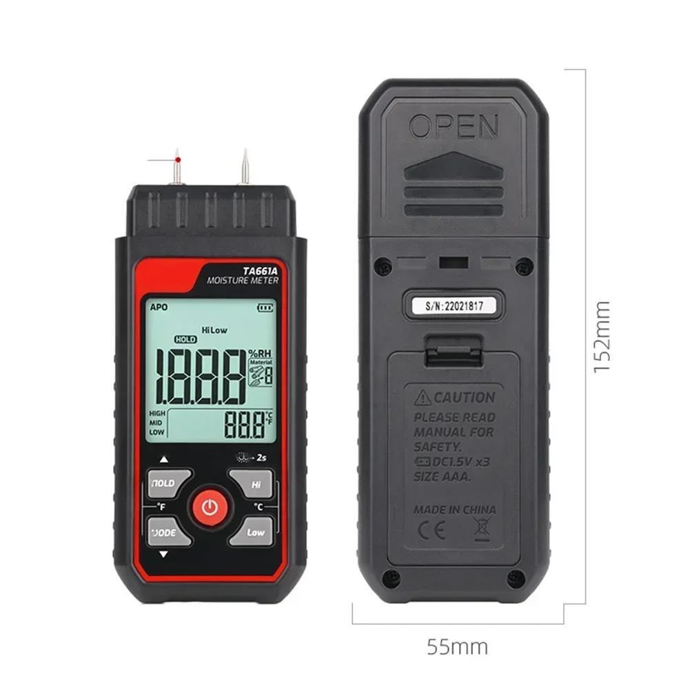 

Точный измеритель влажности древесины TA661A для быстрого тестирования содержания влажности и влажности с большим экраном и функцией удержания данных