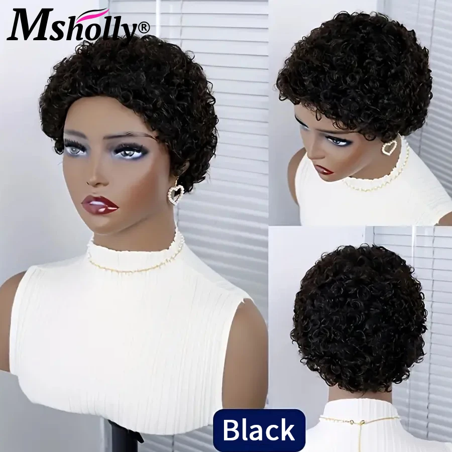 Kort Krullend Haar Pruiken Pixie Gesneden 180% Dichtheid Braziliaanse Remy Menselijk Haar Pruiken Voor Zwarte Vrouwen Afro Kinky Full Machine Gemaakte Pruiken