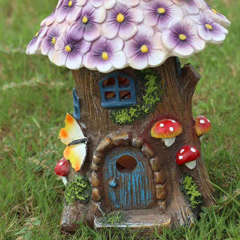 Fairy Garden House Solar Outdoor Statue, Light Up Mushroom Figurines Lawn Decorations for Yard, Fairies for Miniature House