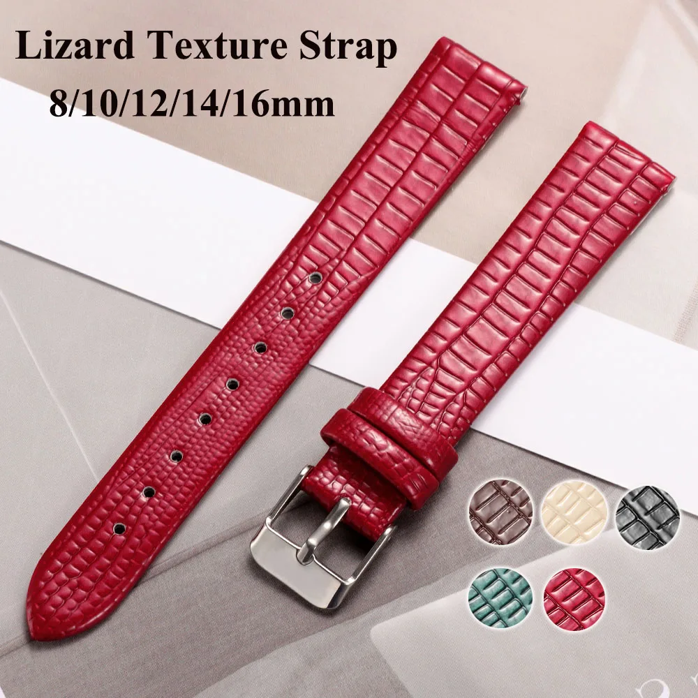8mm 10mm 12mm 14mm 16mm Fashion Lizard Texture Strap Utra-thin Universal Watchband Pin Buckle Watch Strap for Women Bracelet