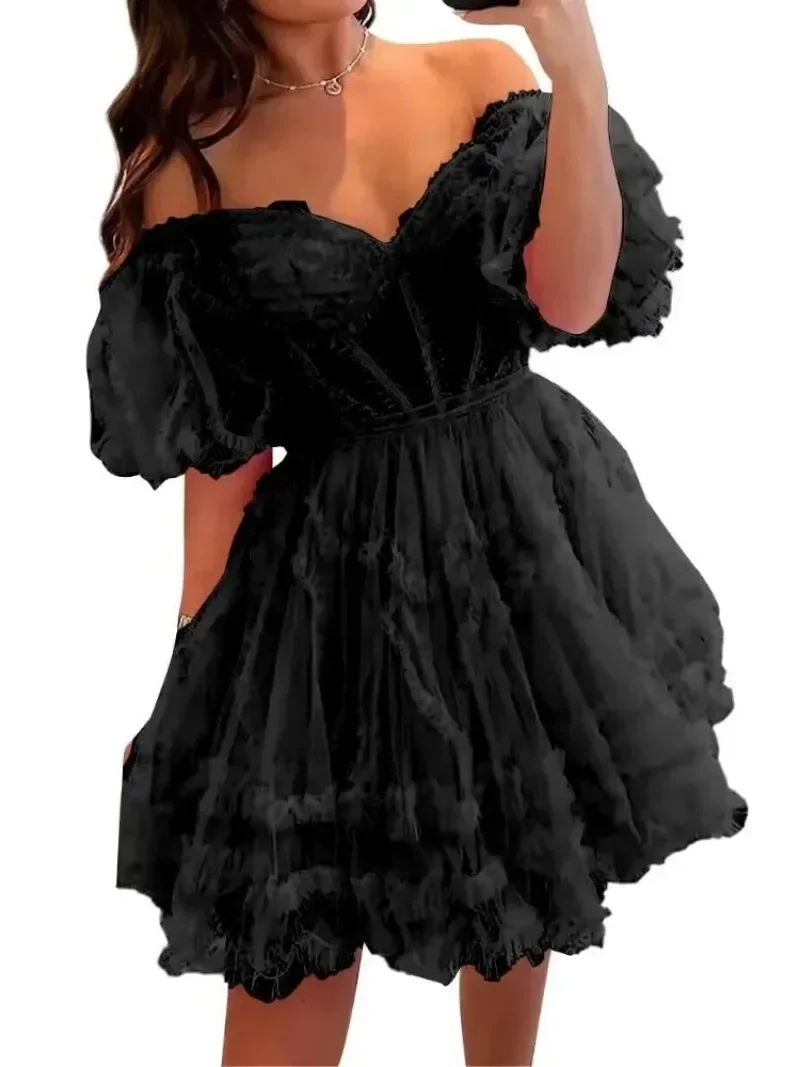 Mini robe de cocktail sexy sans col pour femme, robe de Rhà manches courtes bouffantes douces, robe de soirée transparente, robe de Rhpersonnalisée, robe éducative