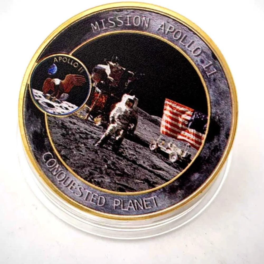 

Gold Plated Commemorative Coins Apollo 11 Mission United States Conquested Planet Collection Coin Spacecraft Lunar Landing Medal