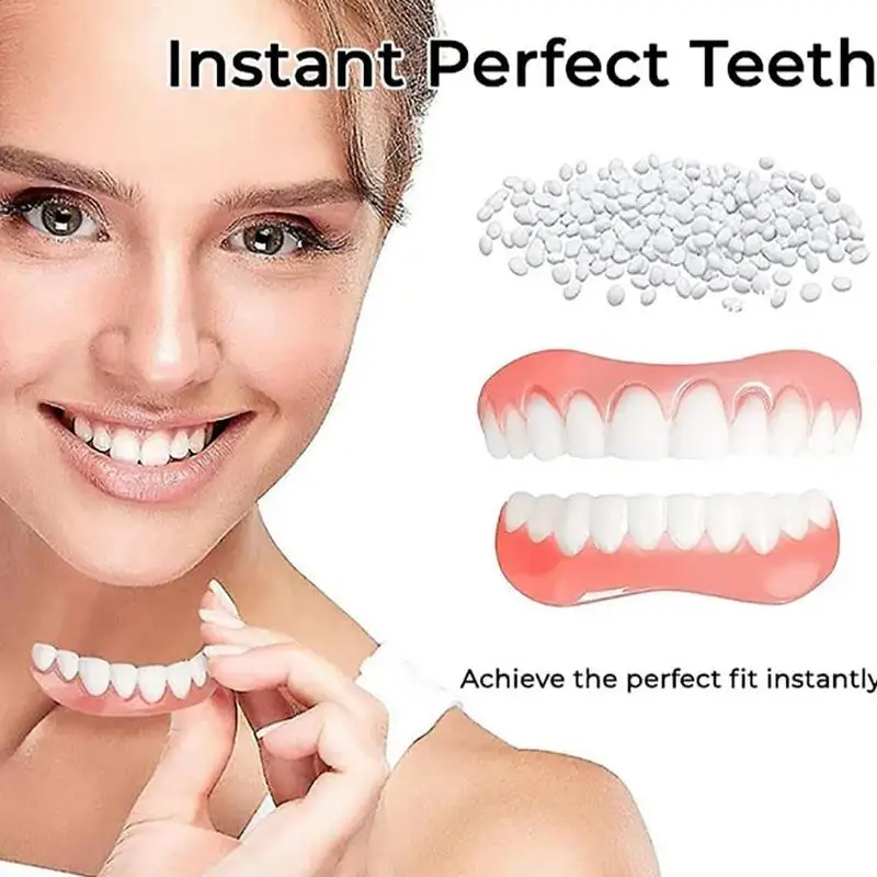 

newSilicone Denture Set False Teeth Silicone Upper Lower Veneers Liners Soft Kit Dental Patches CK848-FRO
