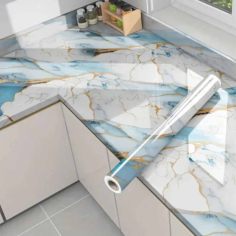 Heat-resistant Oil Resistant Peel Stick Faux Marble Wall Cover for Kitchen Backsplash Cabinet Living Room Wall Decoration.