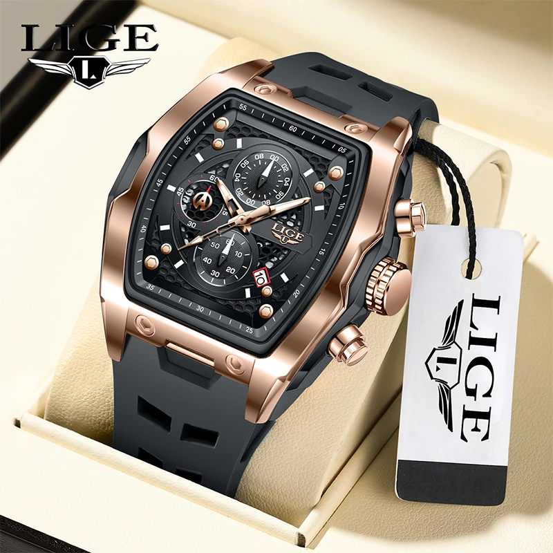 LIGE Men Watch Luxury Waterproof Quartz Wristwatch Chronograph Luminous Date Sport Silicone Clock Man Watches Relogio Masculino