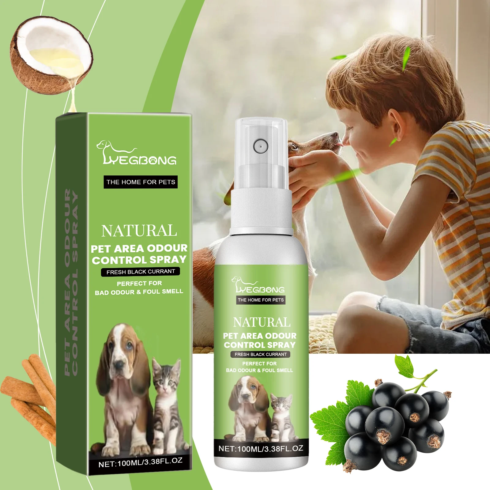 Yegbong Haustier-Desodorierungsspray für Hunde und Katzen beseitigt Haustiergerüche, langanhaltender Duft, hält die Luft im Innenbereich frisch, 100 ml