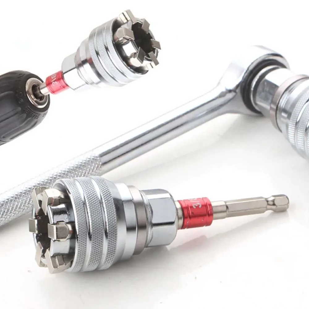 

2PCS Adjustable Socket Wrench Set Multi-Function 3/8" Drive Hex Wrench Adapter Kit 10-19mm Range Impact Grade Socket Adapter