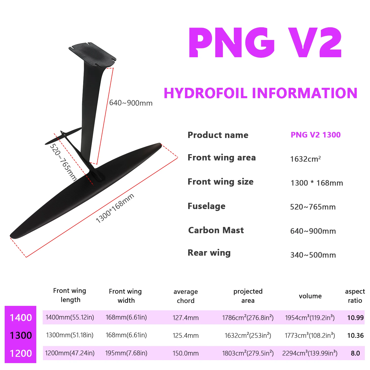 MSAxis Foil PNG 1300 V2 High Modulus Carbon  Waterplay Surfing Board Kite Wingfoil Surfing Efoil Wave Surfboard Hydrofoil
