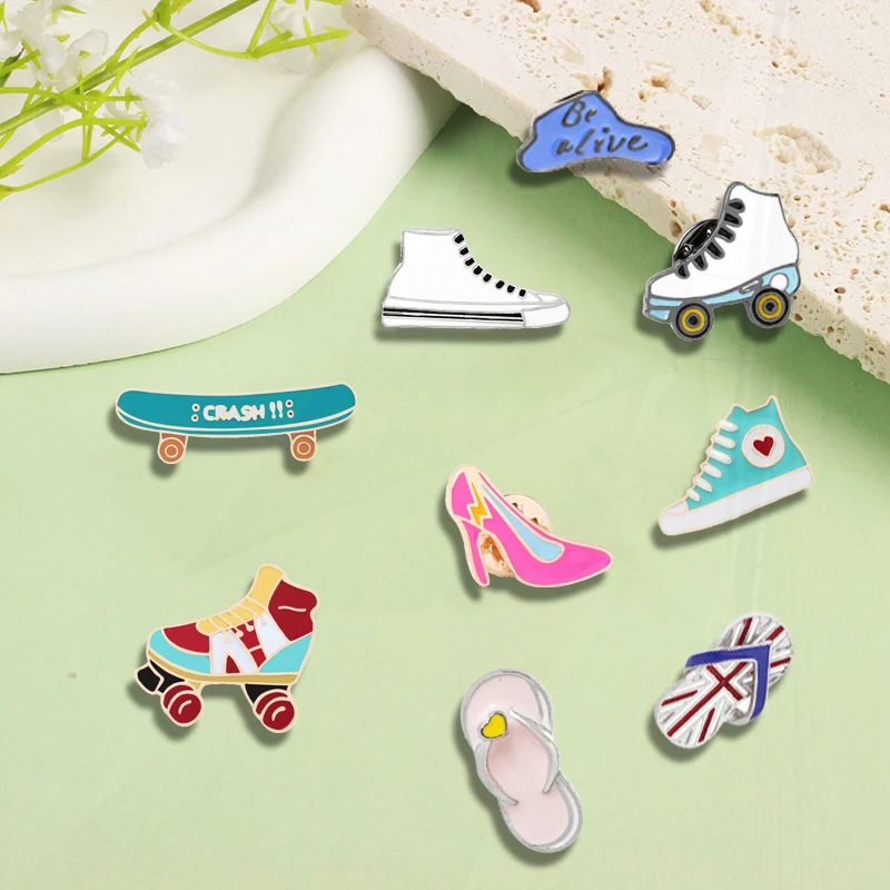 

Sandals High Heels Women Enamel Badge Brooch Shoes Metal Icon Shirts Jackets Backpacks Button Pins Fashion Pin Skates Skateboard