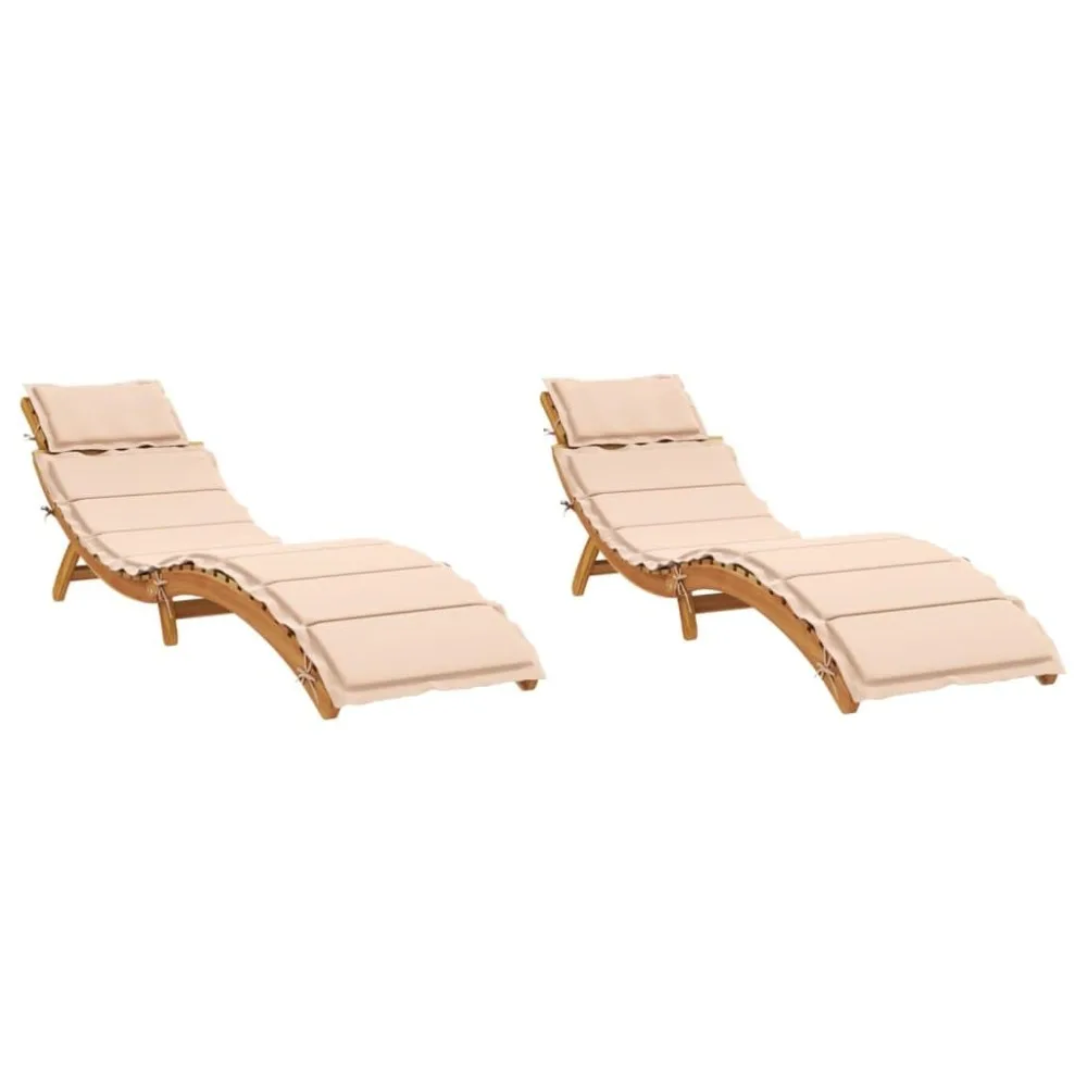 

Acacia Wood Sun Loungers - Beige Patio/Garden/Outdoor Recliners with Cushions (2 Pcs), Foldable & Slatted Design, Customized