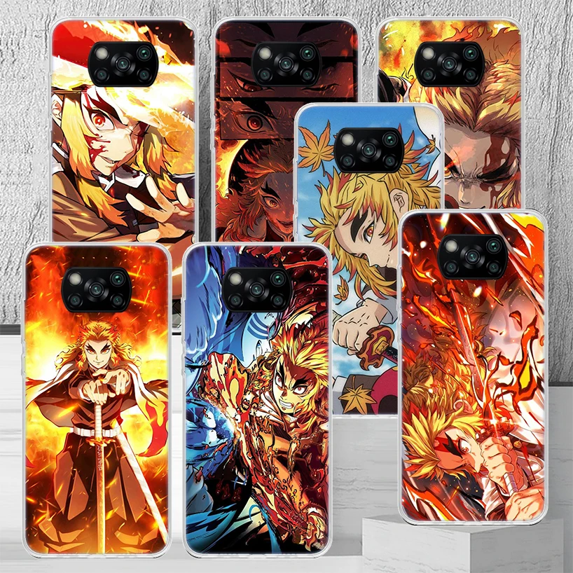 Demon Slayer Rengoku Kyoujurou Phone Case Cover For Xiaomi Poco X3 Nfc X4 GT X5 Pro M5S M3 M4 M2 F3 F2 F1 Note 10 A3 A2 Lite