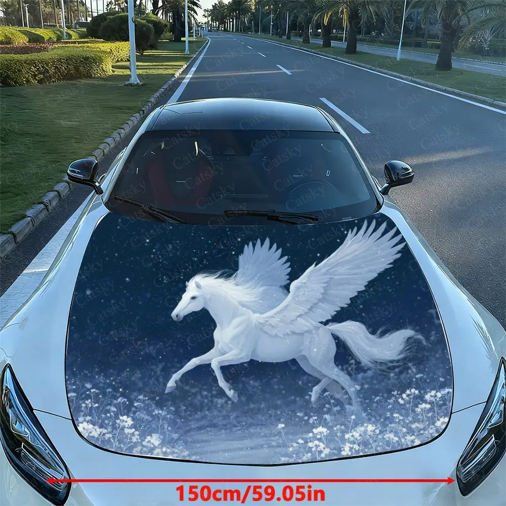 A Galloping Flying Horse Car Hood Vinyl Wrap Sticker - Waterproof Self-Adhesive Decal, Universal Car Surface Protection Cover, E
