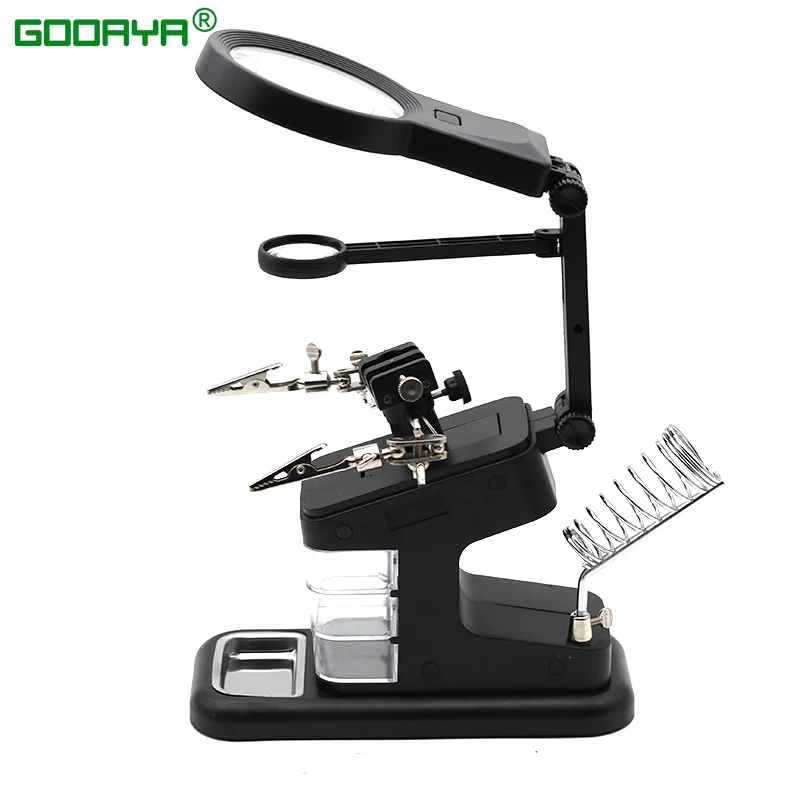 Welding Magnifying Glass LED Light  Auxiliary Clip loupe Magnifier 3 In1 Hand Soldering Solder Iron Stand Holder Station