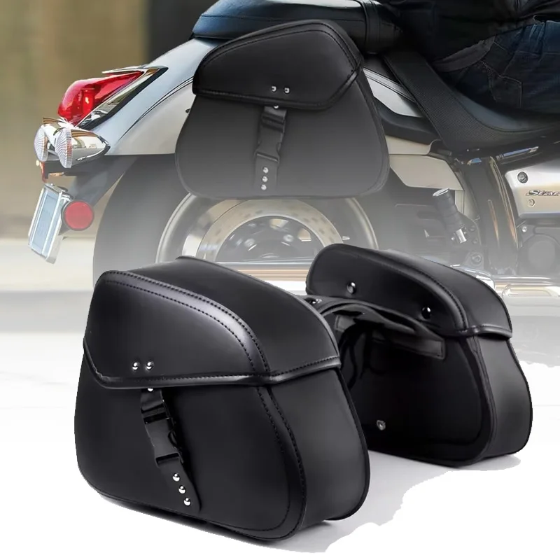 Motorcycle Saddle Bags with Buckles PU Leather Motorcycle Saddlebags Waterproof Motorbike Side Saddle Bags Universal Harley