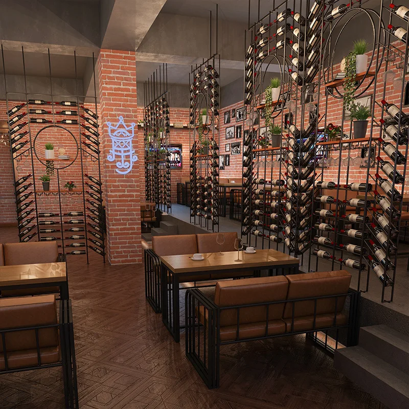 Industrial style wrought iron steel wine rack café music bar decoration wine rack hotel partition shelf shelves