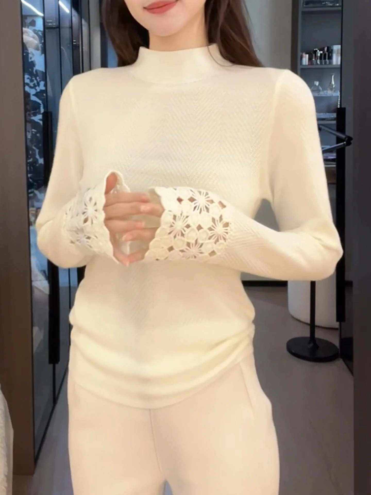 Comodo maglione da donna lungo lavorato a maglia in puro colore Sve f collo alto Sli Casual Sle versione coreana Camere Top