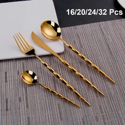 Stainless Steel Western Tableware Set Gold Cutlery Knife Fork Spoon Silver Dinnerware Mirror Kitchen Utensils 20 24 32Pcs