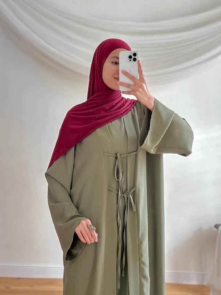 Robe de soirée marocaine femmes Abaya 2 pièces ensemble Satin soyeux dubaï robes musulmanes Eid Caftan soirée longue Robe robes Abayas Robe