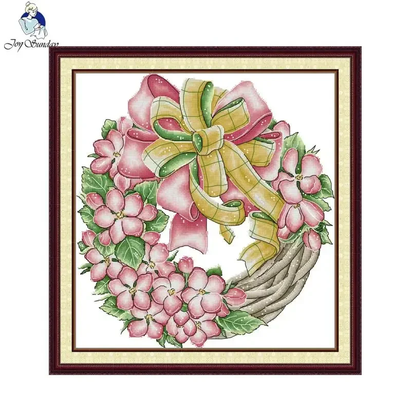 

Joy Sunday Cross Stitch Kit Floral Hoop HD Pattern Aida 16CT 14CT 11CT Counted Printed Canva DIY Embroidery Kit Home Decor New