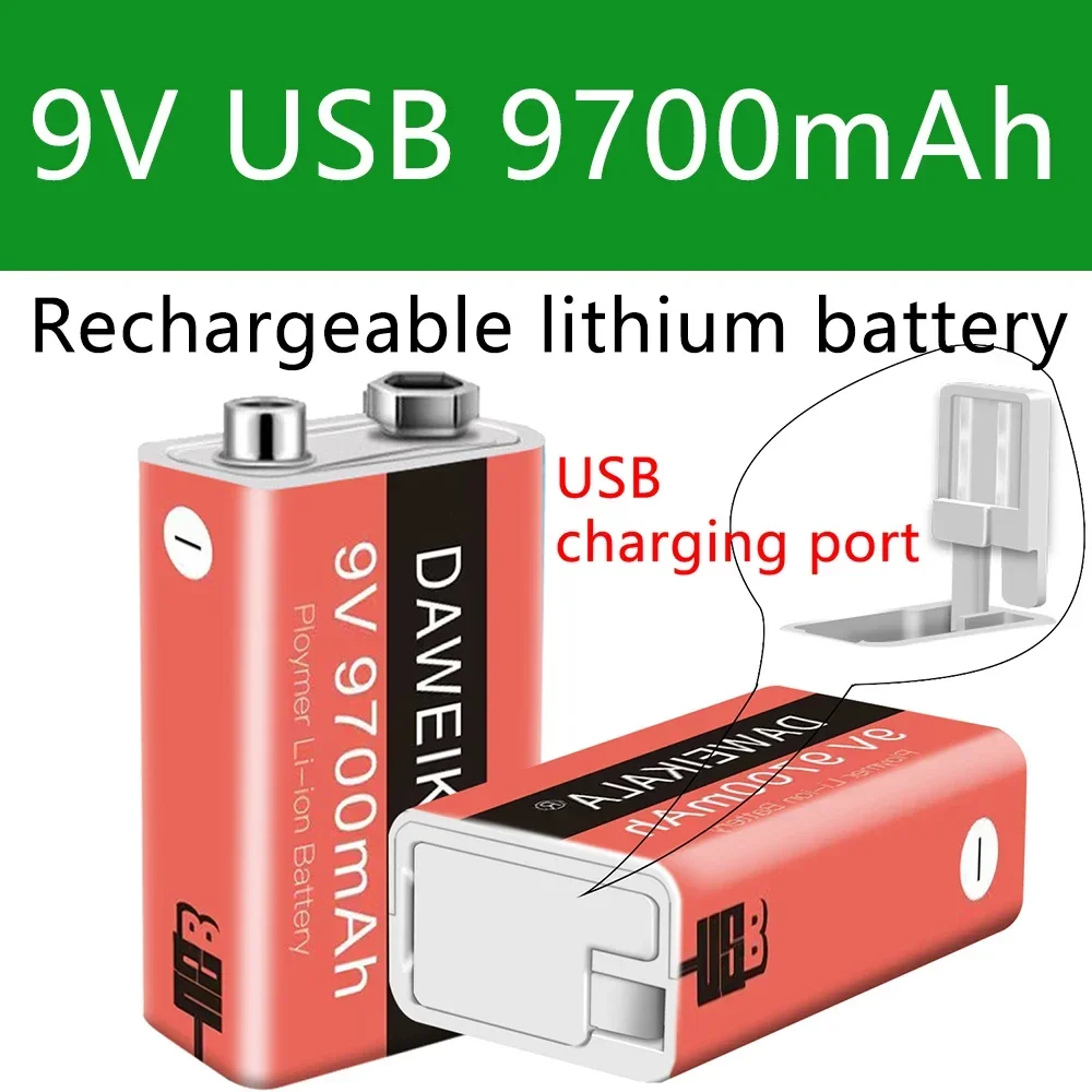 9V Battery Rechargeable battery 9700mAh Micro USB Battery 9v lithium for Multimeter Toy Remote Control Microphone Fast charging