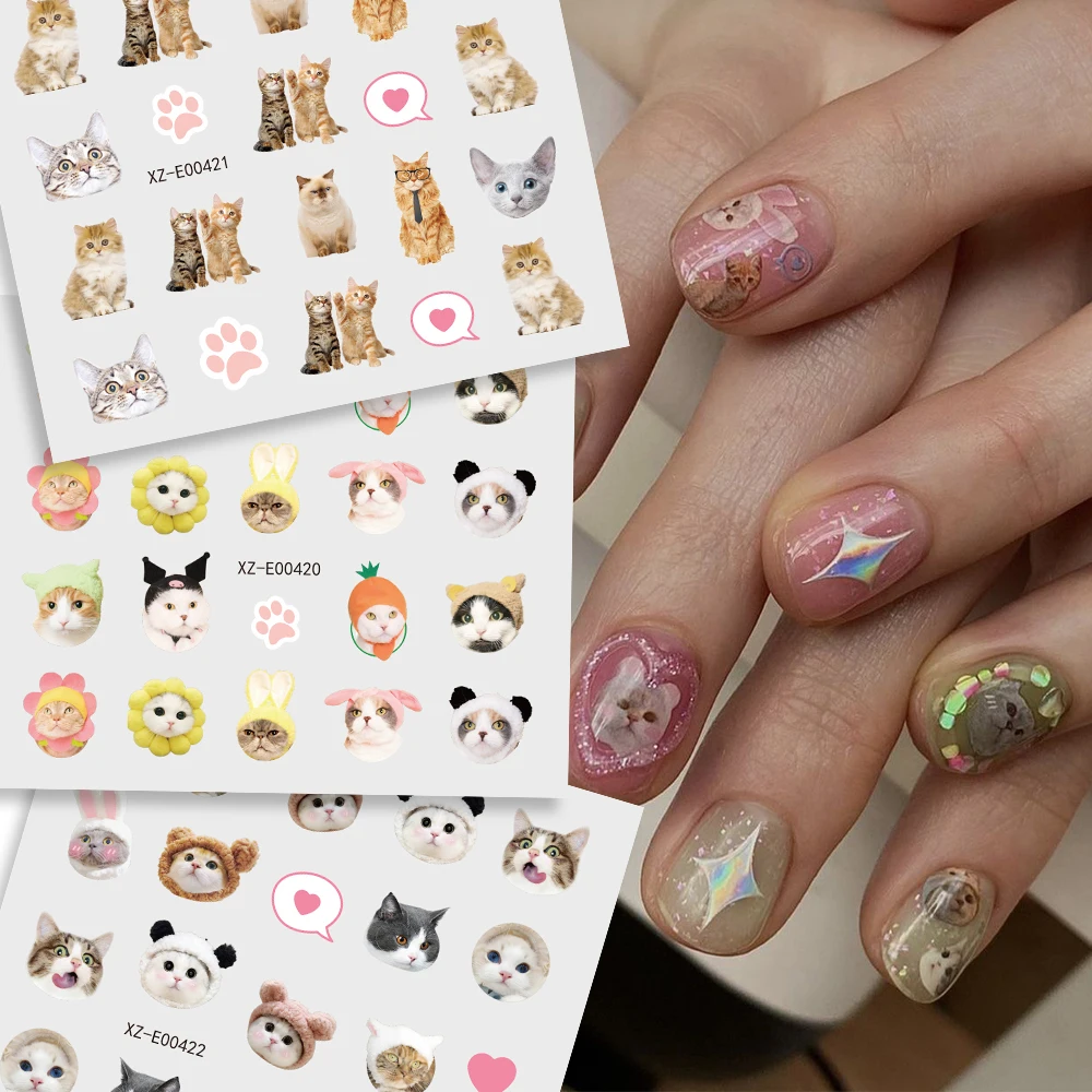 30pcs 사랑스러운 애완 동물 Ins 개 고양이 네일 스티커 귀여운 다른 고양이 디자인 데칼 고양이 발 슬라이더 자기 접착 매니큐어 액세서리