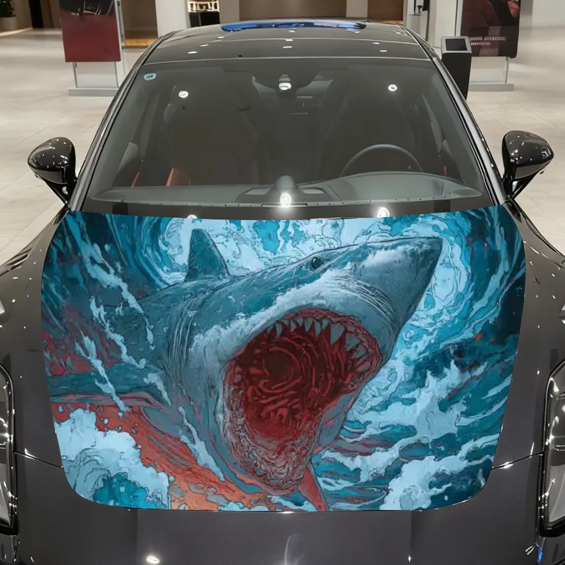 

Great White Shark Car hood packaging sticker, PVC material, self-adhesive waterproof, anti-slip paint, car exterior decoration a