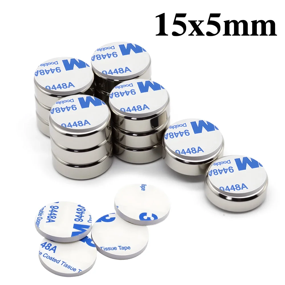 

15x5mm N35 Super Strong Neodymium Magnet Round With Double-sided Adhesive NdfeB Powerful Permanent imans Refrigerator Magnets