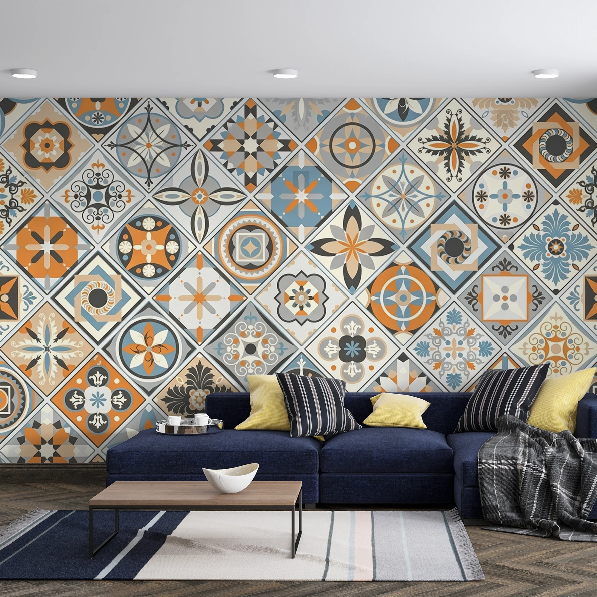 Custom3D Mural Wallpaper Vintage Moroccan Tile Pattern Peel And Stick Wall Mural Boho Floral For Kitchen Bedroom Home Decor