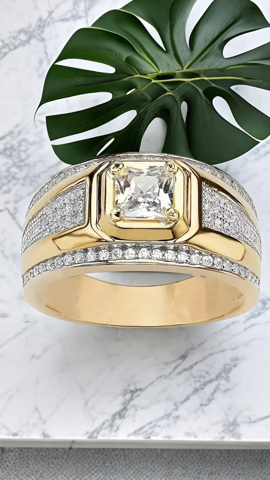 Classic Men's Ring Gold Plated Color Domineering Square Cut White Zircon Wedding Business Finger Ring for Men Fashion Jewelry view 5