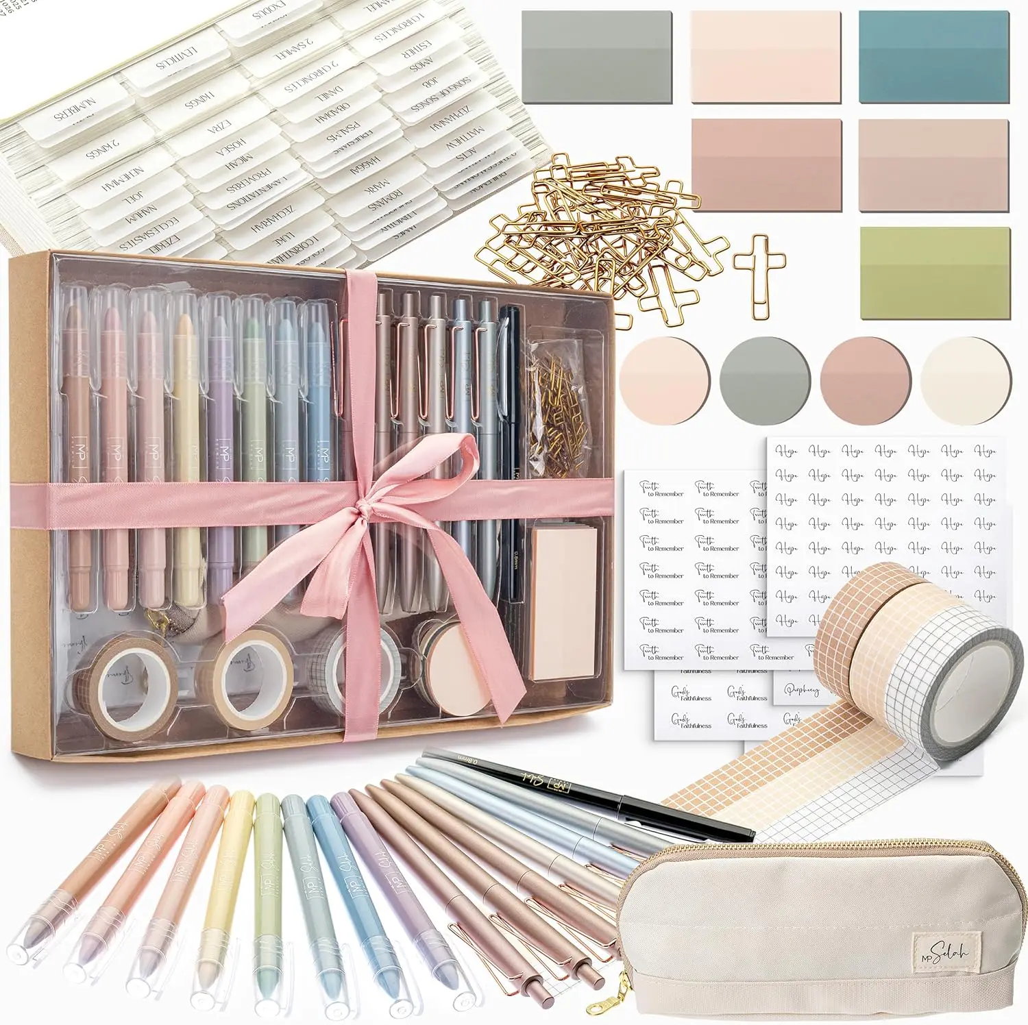 

Bible Journaling Set with No-Bleed Highlighters, Scripture Markers, Washi Tape & Tabs