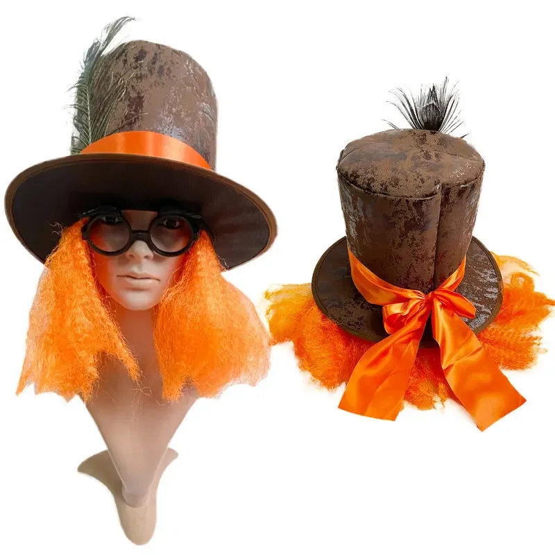 

Halloween Ball Party Headwear Peacock Feather Orange Wig Hat